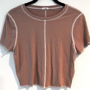 GARAGE Beige Cropped top with White Stitching